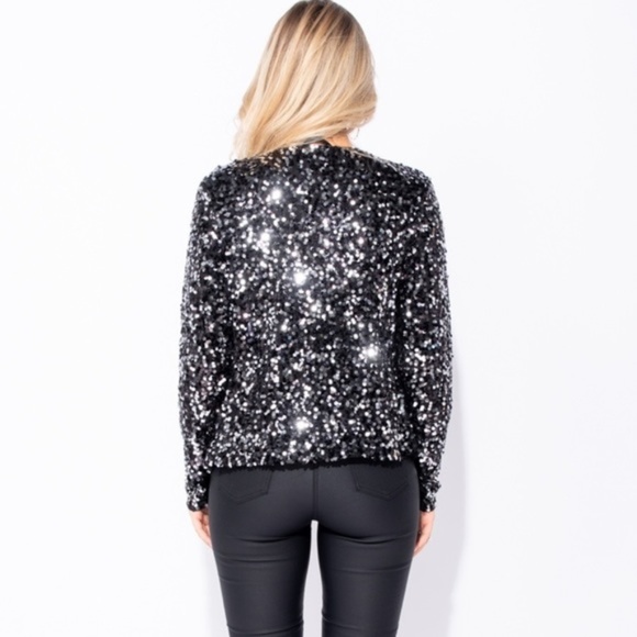 Confetti Queen Black Sequin Dome Button Blazer - Picture 7 of 8